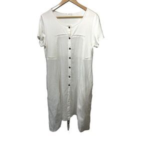KLEEN Women's Ramie Button Front Short Sleeve Midi Dress White Size Medium